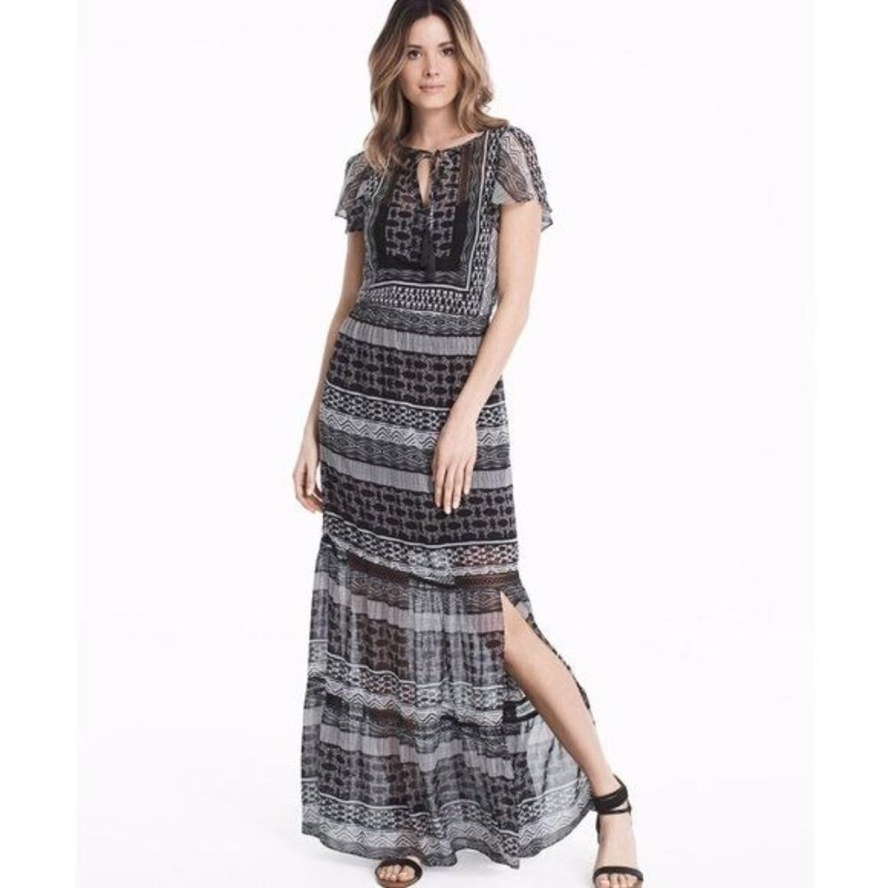 WHBM Flutter Sleeve Printed Sheer Boho Maxi Size XS